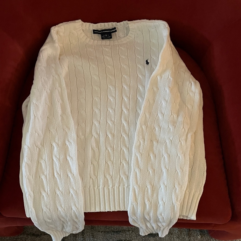 Polo by Ralph Lauren Men's white Cable Knit Sweater